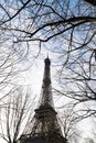 Winter view over the Eiffel Tower by day, framed with dead tree branches Royalty Free Stock Photo