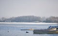 Winter view over Lough Owel lake at Mullingar yacht club.