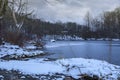 Winter View on an Overcast Day on West Canada Creek where It Unites with the Mud and Cincinnati Creeks, Barneveld, New York Royalty Free Stock Photo