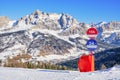 Winter view of Piz dles Cunturines Cima Cunturines from a ski slope in Alta Badia, South Tyrol, Dolomiti mountains, Italy