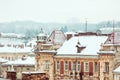 The winter view of the roofs and historical buildings of Lviv, Ukraine Royalty Free Stock Photo