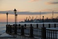 Winter view on seaport from quay in Taganrog. Royalty Free Stock Photo