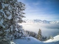 Winter view from the slopes in Alps. Royalty Free Stock Photo