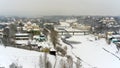 A winter view of the small old town in Russia with medieval churches, monastery, old-fashione houses