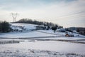 Winter view of snow covered farm in rural Carroll County, Maryland. Royalty Free Stock Photo