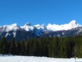 Winter view of snow covered mountain range in Julian alps Royalty Free Stock Photo