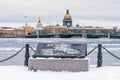 Winter view of St. Isaac`s Cathedral to St. Petersburg monument book.