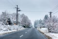 Winter view of street in small town Nyiregyhaza, Hungary