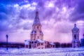 Winter view to Ascension Church after snowfall in Kolomenskoye, Moscow Royalty Free Stock Photo