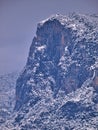 Winter view to Olympus mountains covered in snow, from Litohoro village in Pieria Greece