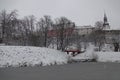 Winter view to Tallinn medieval old town on Toompea hill. Snelli Toompark with red bridge over water canal. A lot of Royalty Free Stock Photo