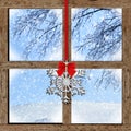 Winter view from wooden window Royalty Free Stock Photo