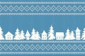 Winter village on holiday background. Christmas pattern. Seamless border. White silhouettes of houses and fir trees Royalty Free Stock Photo