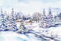 Winter village landscape