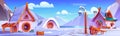 Winter village scene with cute fantasy dwarf house