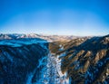 Aerial pano of winter village