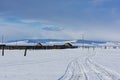 Winter village view. Snow covered mountains. Moubtains, buildings Royalty Free Stock Photo