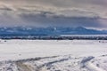 Winter village view. Snow covered mountains. Moubtains, buildings Royalty Free Stock Photo