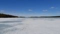 Winter walk on the ice of Karelian lake