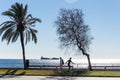 Winter walk on a sunny day on the seafront of Palma Mallorca, Spain Royalty Free Stock Photo