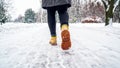Winter Walk in Yellow Leather Boots Royalty Free Stock Photo