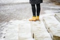 Winter Walk in Yellow Leather Boots Royalty Free Stock Photo