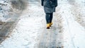 Winter Walk in Yellow Leather Boots Royalty Free Stock Photo