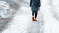 Winter Walk in Yellow Leather Boots Royalty Free Stock Photo