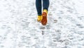 Winter Walk in Yellow Leather Boots Royalty Free Stock Photo