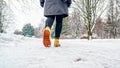 Winter Walk in Yellow Leather Boots Royalty Free Stock Photo