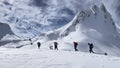 Winter walks in the peak mountains of the professional, determined and active team