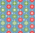 Winter wallpaper with hanging red and green snowflakes Royalty Free Stock Photo