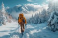 Winter wanderings Travelers embarking on journeys to breathtaking snowy destinations Royalty Free Stock Photo