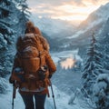 Winter wanderlust Solo hiker immersed in the tranquility of snowy trails