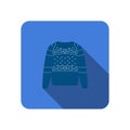 Winter warm sweater knitted scandinavian flat icon with long shadow