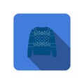 Winter warm sweater knitted scandinavian flat icon with long shadow Royalty Free Stock Photo