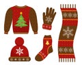 Winter warm clothes icon set, flat style. Royalty Free Stock Photo