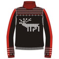 Winter warm sweater handmade, svitshot, jumper for knit, black color. Design - snowflakes, reindeer jacquard pattern.