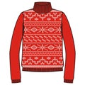 Winter warm sweater handmade, svitshot, jumper for knit, red and white color. Design - snowflakes jacquard pattern.