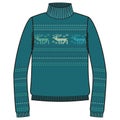 Winter warm sweater handmade, svitshot, jumper for knit, turquoise color. Design - snowflakes, reindeer jacquard pattern.