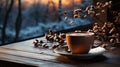 Winter Warmth: Cozy Coffee Mug on Rustic Table