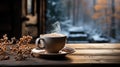 Winter Warmth: Cozy Coffee Mug on Rustic Table
