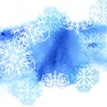 Winter watercolor background blue color with snowflakes illustration