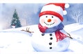 Winter watercolor Christmas greeting card with cute snowman, Christmas card, Copy space, new year