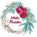 Winter Watercolor Floristic Composition Royalty Free Stock Photo