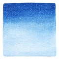 Winter watercolor gradient blue background with falling snow Royalty Free Stock Photo