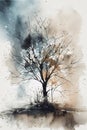 Winter Watercolor: Minimalistic Tree Painting .