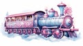 Winter watercolor train on white background. Neural network AI generated