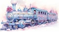 Winter watercolor train on white background. Neural network AI generated