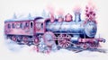 Winter watercolor train on white background. Neural network AI generated